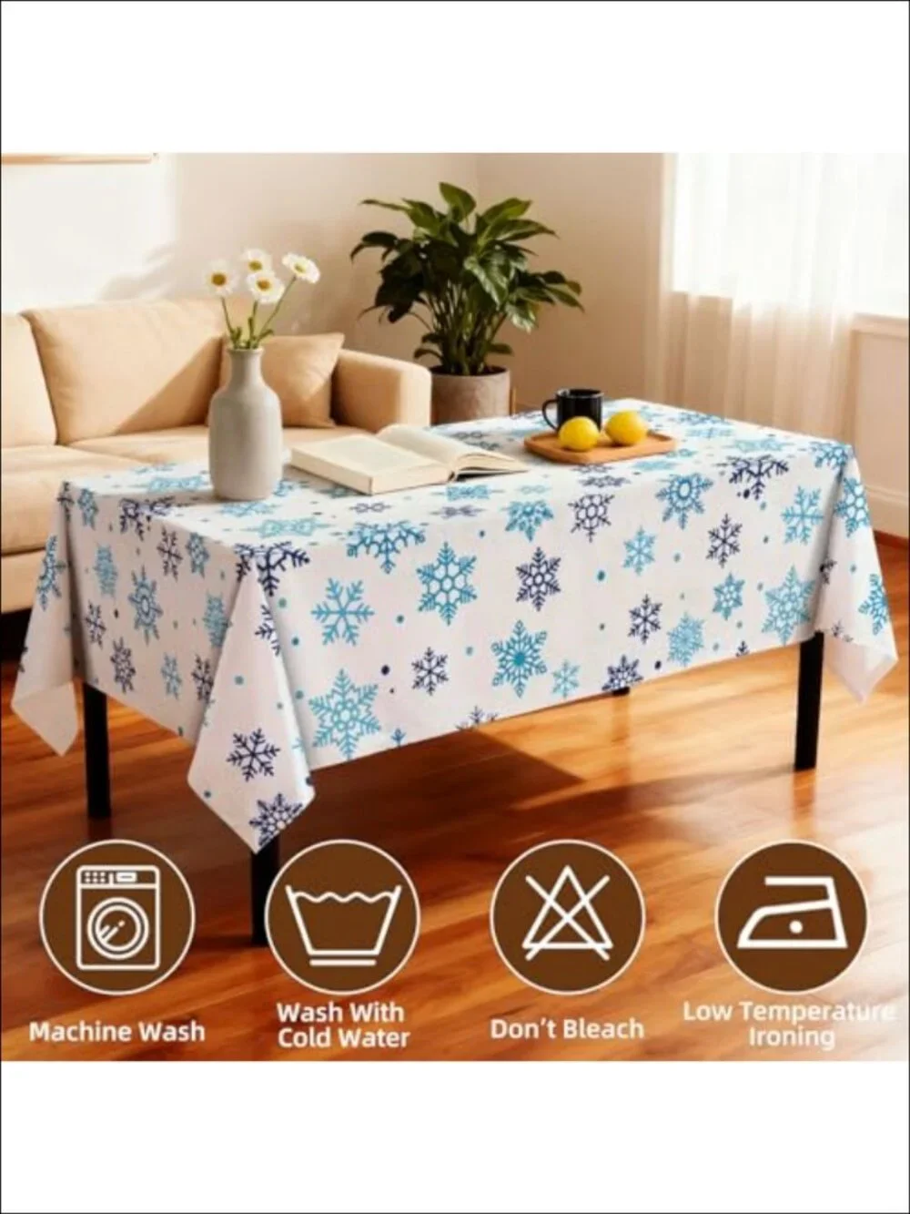 Waterproof Wipeable Tablecloth 126 x 60 Inch Reusable Fits 8-10 Guests